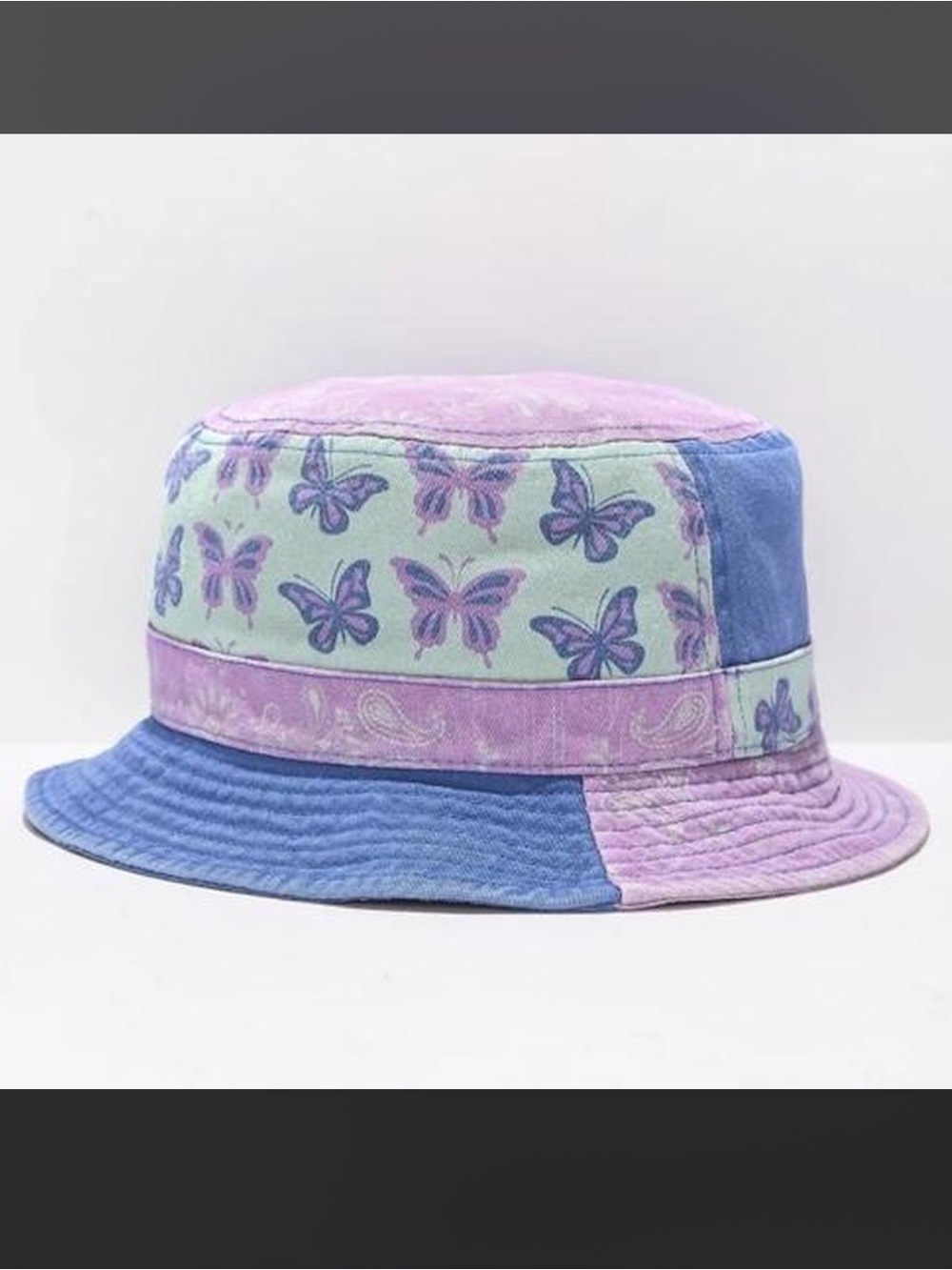 Empyre Patchwork Butterfly Bucket Hat - Purple, Blue & Mint